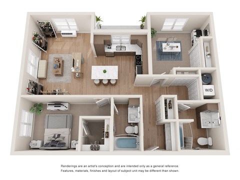 Floor plan for 2 beds, 2 baths, 1019 sqft